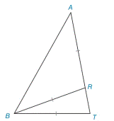 Chapter 3.3, Problem 40E, In isosceles triangle BAT, ABAT.Also, BRBTAR, if AB=12.3 and AR=7.6, find the perimeter of: a BAT b 