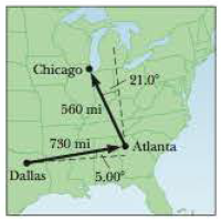 Chapter 3, Problem 18P, A map suggests that Atlanta is 730 miles in a direction 5.00c north of east from Dallas. The same 