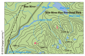 Chapter 14.6, Problem 36E, Shown is a topographic map of Blue River Pine Provincial Park in British Columbia. Draw curves of 