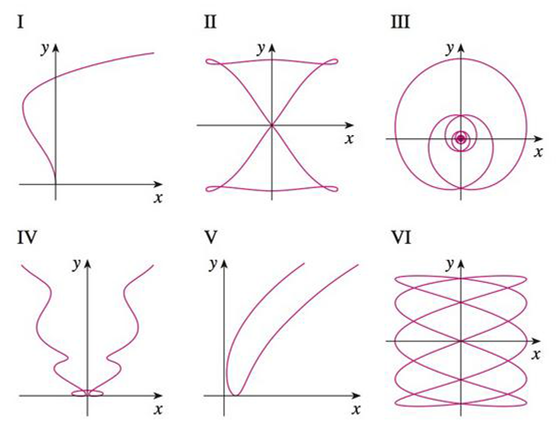 Match The Parametric Equations With The Graphs Labeled I Vi Give Reasons For Your Choices Do Not Use A Graphing Device A X T 4 T 1 Y