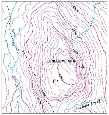 Chapter 14.1, Problem 37E, Locate the points A and B on the map of Lonesome Mountain (Figure 12). How would you describe the 