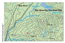 Chapter 14.6, Problem 42E, Shown is a topographic map of Blue River Pine Provincial Pork in British Columbia. Draw curves of 