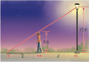 Chapter 2, Problem 12P, Length A woman 5 ft tall is standing near a street lamp that is 12 ft tall, as shown in the figure. 