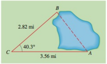 Chapter 6.6, Problem 39E, Surveying To find the distance across a small lake, a surveyor has taken the measurements shown. 