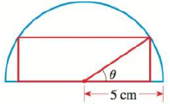 Chapter 7.3, Problem 112E, Largest Area A rectangle is to be inscribed in a semicircle of radius 5 cm as shown in the following 