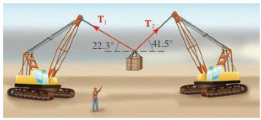 Chapter 9.1, Problem 74E, Equilibrium of Tensions The cranes in the figure are lifting an object that weighs 18,278 lb. Find 
