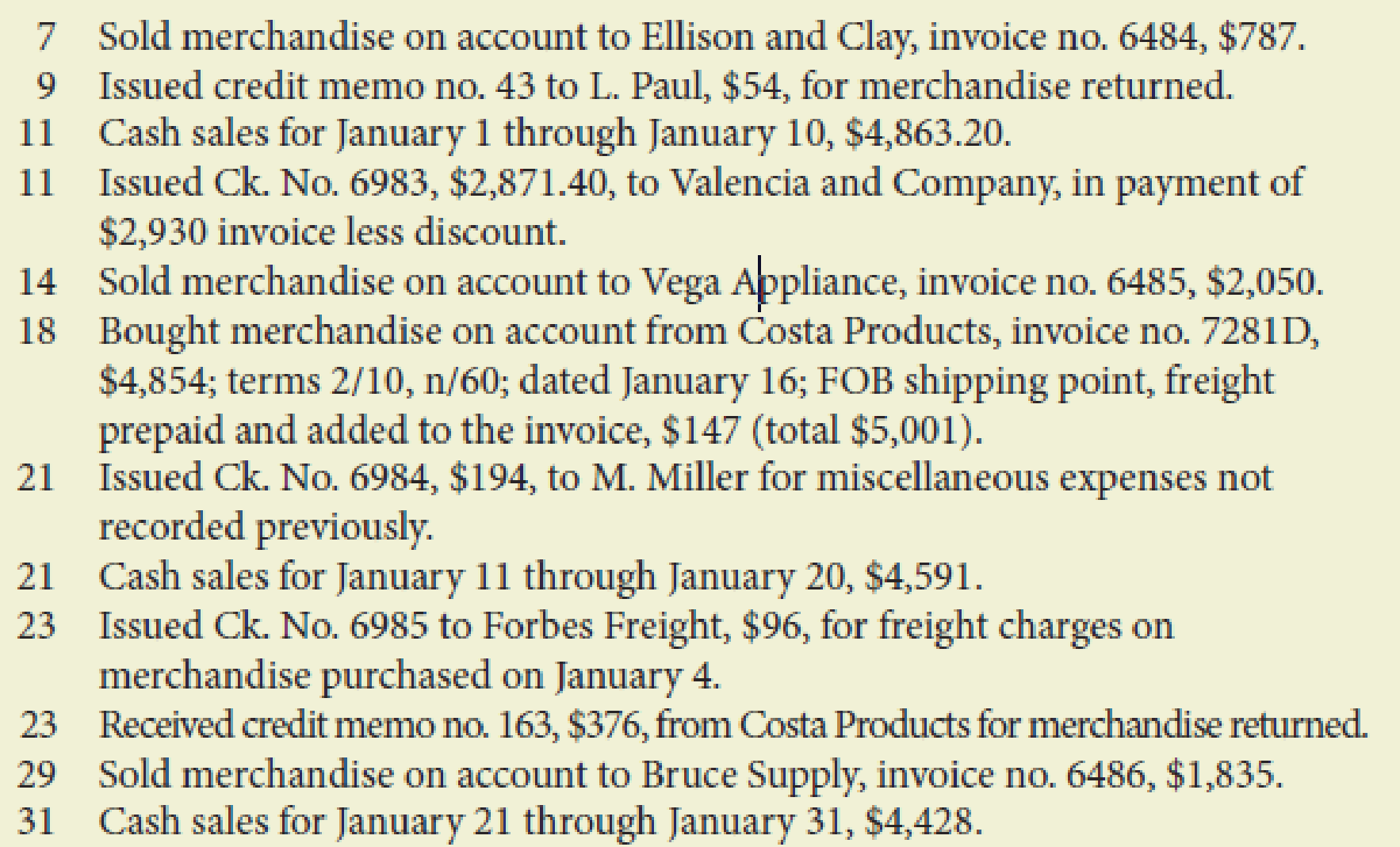 Chapter 10, Problem 4PA, The following transactions were completed by Hammond Auto Supply during January, which is the first , example  2