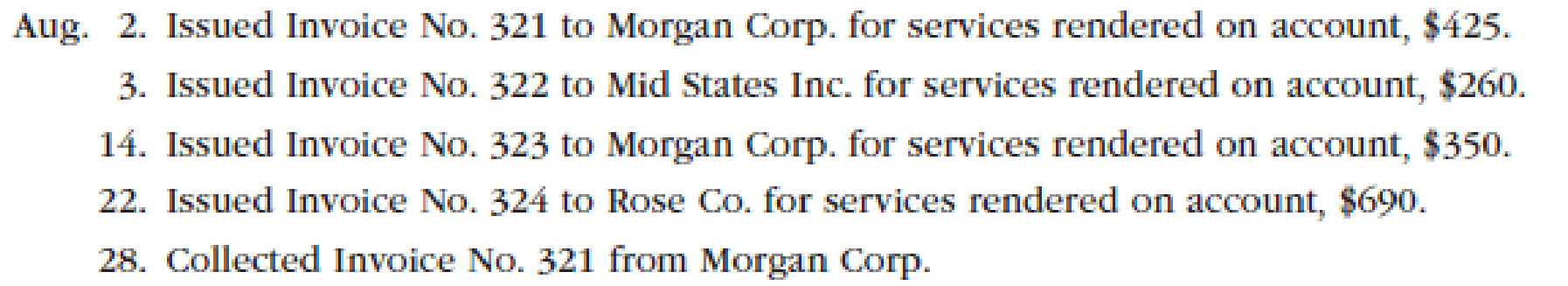 Chapter 5, Problem 6E, Global Services Company had the following transactions during the month of August: a. Record the , example  1