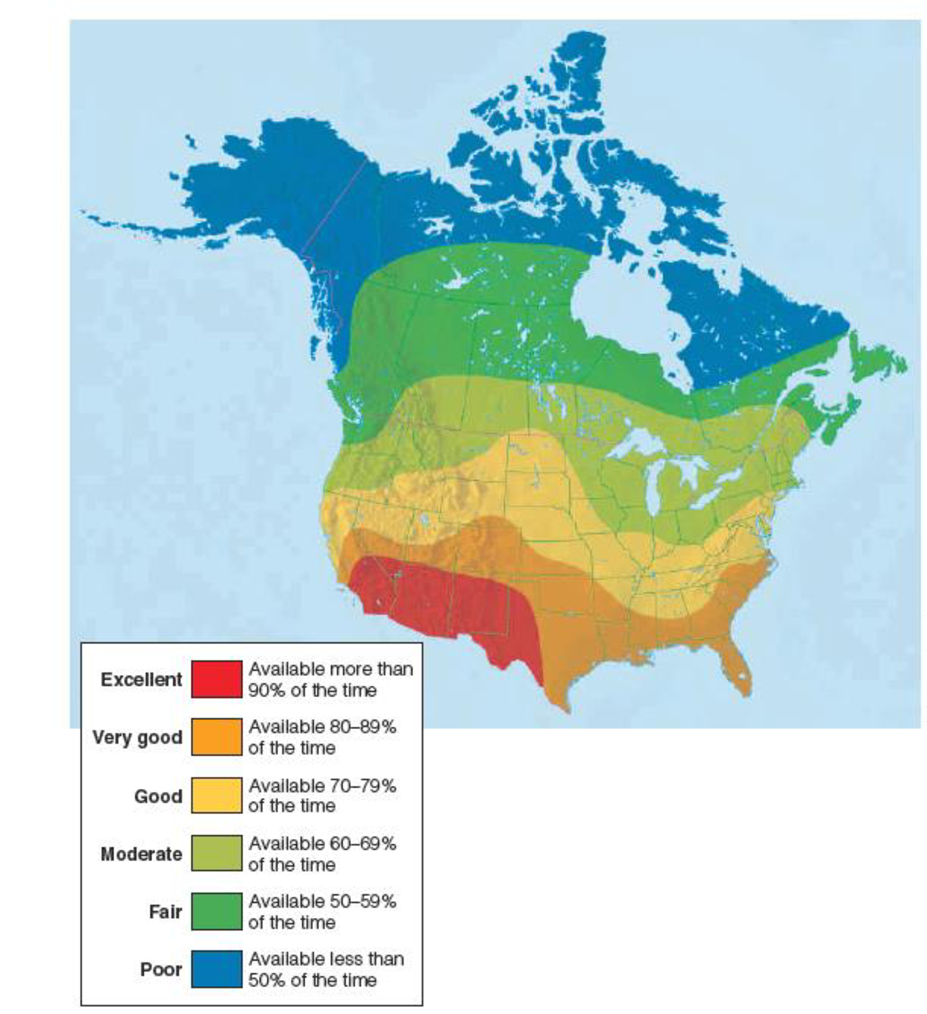 Chapter 25, Problem 1CT, The map below shows the availability of direct solar energy in North America. Some areas are good 