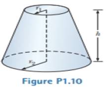 Chapter 1, Problem 1.10P, Figure P1.10 shows a frustum of a cone. Match each of the expressions (a) (r1 + r2)[h2 + (r2  r,)2] 