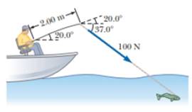 Chapter 10, Problem 10.28P, The fishing pole in Figure P10.28 makes an angle of 20.0 with the horizontal. What is the torque 