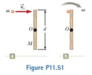 Chapter 11, Problem 11.51AP, A projectile of mass m moves to the right with a speed i (Fig. P11.51a). The projectile strikes and 