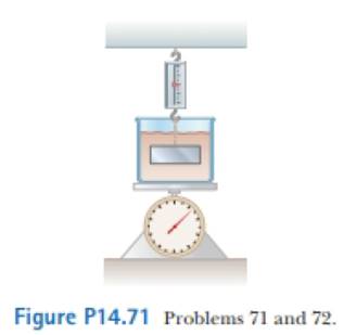 Chapter 14, Problem 14.71AP, A 1.00-kg beaker containing 2.00 kg of oil (density = 91(5.0 kg/m3) rests on a scale. A 2.00-kg 