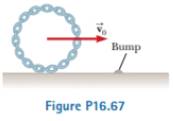 Chapter 16, Problem 16.67CP, If a loop of chain is spun at high speed, it can roll along the ground like a circular hoop without 