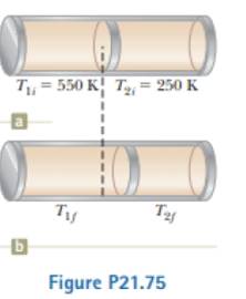 Chapter 21, Problem 21.75CP, A cylinder is closed at both ends and has insulating EZZ3 walls. It is divided into two compartments 