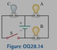 Chapter 28, Problem 28.14OQ, A circuit consists of three identical lamps connected to a battery as in Figure OQ28.14. The battery 