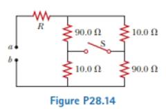 Chapter 28, Problem 28.14P, (a) When the switch S in the circuit of Figure P28.14 is closed, will the equivalent resistance 