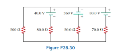 Chapter 28, Problem 28.30P, In the circuit of Figure P28.30, determine (a) the current in each resistor and (b) the potential 