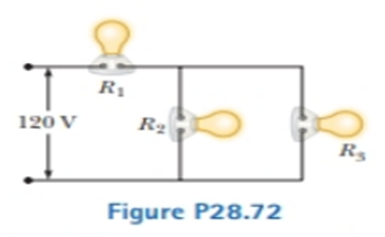 Chapter 28, Problem 28.72AP, Three identical 60.0-W, 120-V lightbulbs are connected across a 120-V power source as shown in 