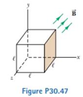 Chapter 30, Problem 30.47P, A cube of edge length l=2.50 cm is positioned as shown in Figure P30.47. A uniform magnetic field 