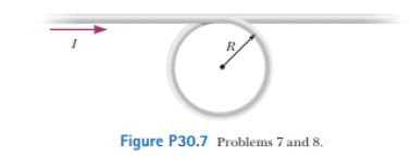 Chapter 30, Problem 30.8P, A conductor consists of a circular loop of radius K and two long, straight sections as shown in 