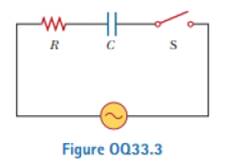 Chapter 33, Problem 33.3OQ, A capacitor and a resistor are connected in series across an AC source as shown in Figure OQ33.3. 
