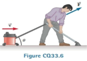 Chapter 33, Problem 33.6CQ, As shown in Figure CQ33.6, a person pulls a vacuum cleaner at speed v across a horizontal floor, 