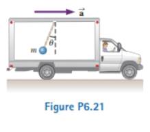 Chapter 6, Problem 6.21P, All object of mass m = 500 kg is suspended from the ceiling of an accelerating truck as shown in 