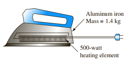 Chapter 3, Problem 3.17P, 3.17	A 1.4-kg aluminum household iron has a 500-W heating element. The surface area is . The ambient 