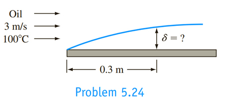 Chapter 5, Problem 5.24P, Engine oil at 100C flows over and parallel to a flat surface at a velocity of 3 m/s. Calculate the 