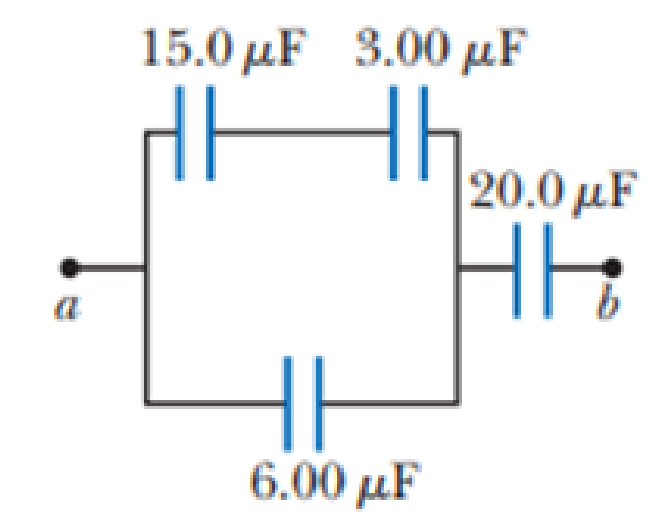 Chapter 26, Problem 23P, Four capacitors are connected as shown in Figure P26.23. (a) Find the equivalent capacitance between 