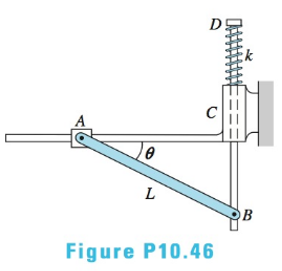 Chapter 10, Problem 10.46P, The uniform bar AB of weight W and length L is pinned to a sliding collar at A and to the sliding 