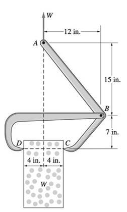 Chapter 4, Problem 4.189RP, The tongs shown are designed for lifting blocks of ice. If the weight of the ice block is W, find 