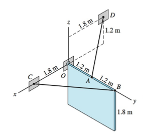 Chapter 5, Problem 5.23P, The homogeneous 80-kg sign is suspended from a ball-and-socket joint at O, and cables AD and BC. 