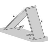 Chapter 7, Problem 7.17P, The two uniform sheets of plywood, each of length L and weight W, are propped as shown. If the 
