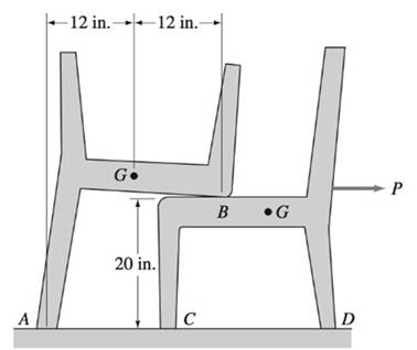 Chapter 7, Problem 7.3P, Two identical chairs, each weighing 14 lb, are stacked as shown. The center of gravity of each chair 