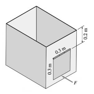 Chapter 8, Problem 8.121P, One side of the container has a 03-m square door that is hinged at its top edge. If the container is 