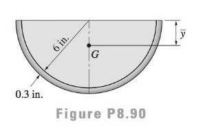 Chapter 8, Problem 8.90P, The hemispherical glass bowl is filled with water. Find the location y of the center of gravity of 