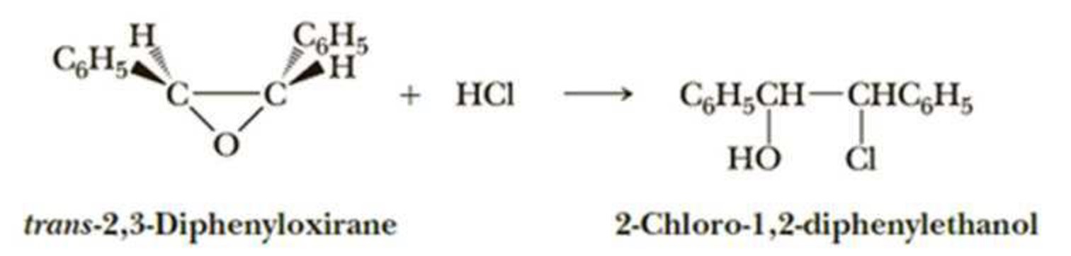 Chapter 11, Problem 11.24P, The following equation shows the reaction of trans-2,3-diphenyloxirane with hydrogen chloride in 