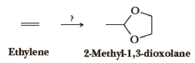 Chapter 16, Problem 16.75P, Using your reaction roadmaps as a guide, show how to convert ethylene into 2-methyl-1,3-dioxolane. 
