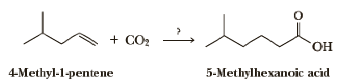 Chapter 17, Problem 17.48P, Using your reaction roadmaps as a guide, show how to convert 4-methyl-1-pentene and carbon dioxide 