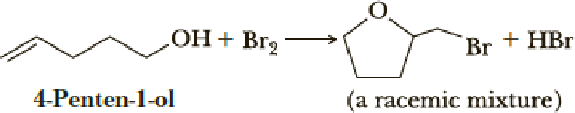 Chapter 6, Problem 6.34P, Treating 4-penten-1-ol with bromine in water forms a cyclic bromoether. Account for the formation of 