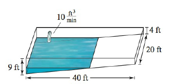 Chapter 2, Problem 113RE, Water Level A swimming pool is 40 feet long, 20 feet wide, 4 feet deep at the shallow end, and 9 