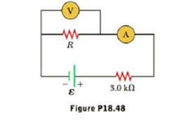 Chapter 18, Problem 48AP, For the circuit shown in Figure P18.48, the voltmeter reads 6.0 V and the ammeter reads 3.0 m.A. 