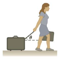 Chapter 4, Problem 76AP, A woman at an airport is towing her 20.0-kg suitcase at constant speed by pulling on a strap at an 