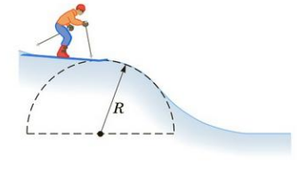 Chapter 7, Problem 63AP, A skier starts at rest at the top of a large hemispherical hill (Fig. P7.63). Neglecting friction, 