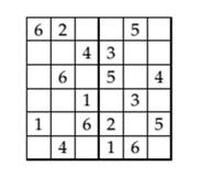 Chapter 1.3, Problem 48ES, Mini Sudoku Sudoku is deductive reasoning number-placement puzzle. The object in a 6 by 6 