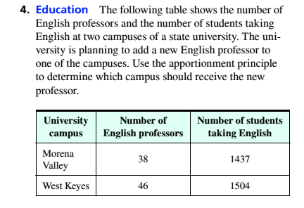 Chapter 4, Problem 4RE, 4. Education The following table shows the number of English professors and the number of students 