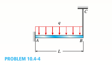 Chapter 10, Problem 10.4.4P, -4-4 A cantilever beam is supported at B by cable BC. The beam carries a uniform load q = 200 N/M. 