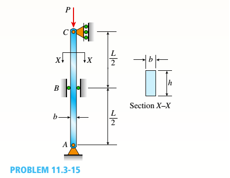 Chapter 11, Problem 11.3.15P, A rectangular column with cross-sectional dimensions b and h is pin-supported at ends A and C (see 